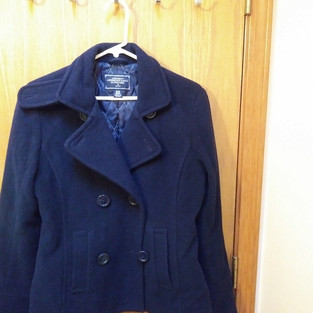 American Eagle Wool Sz M Jacket Coat Navy Blue - Picture 5 of 10